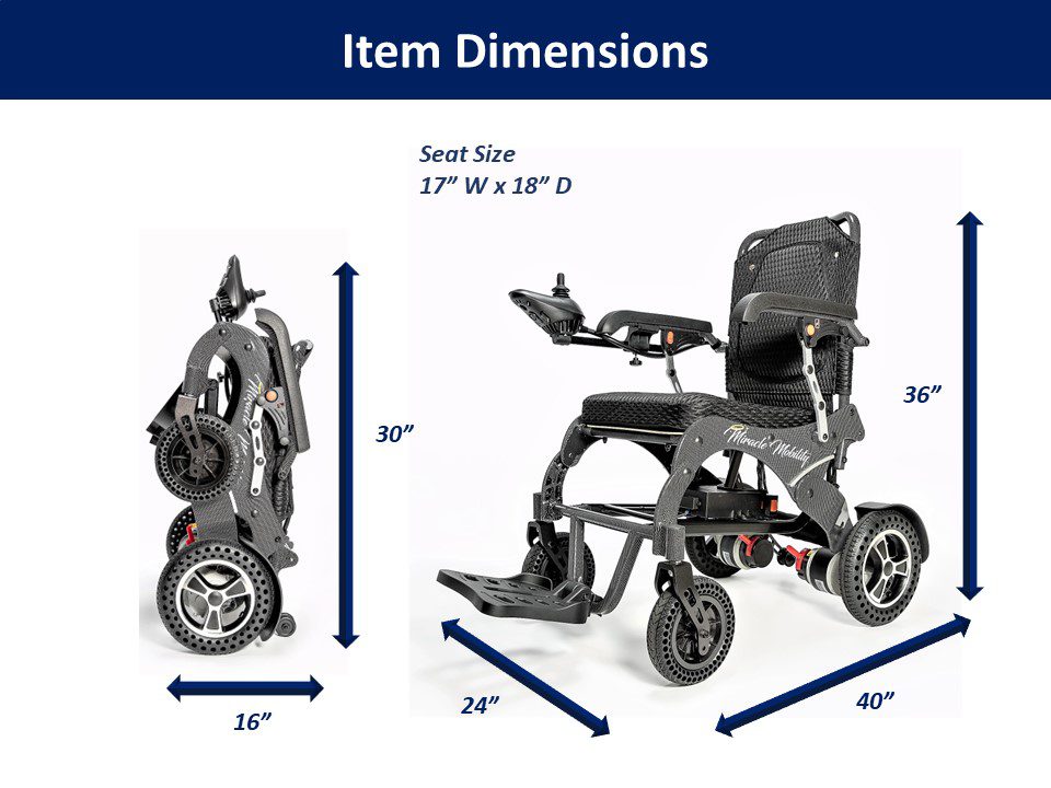 The dimensions of a folding wheelchair.