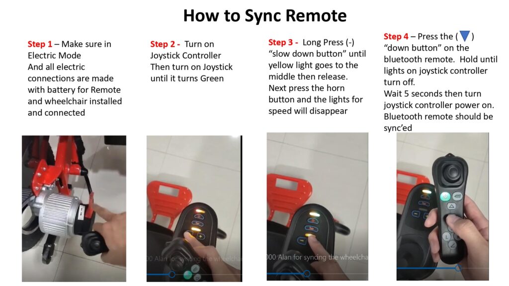 Wheelchair joystick remote sync instruction photos