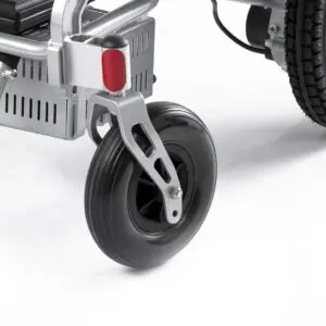 A close up of the wheel on a wheelchair