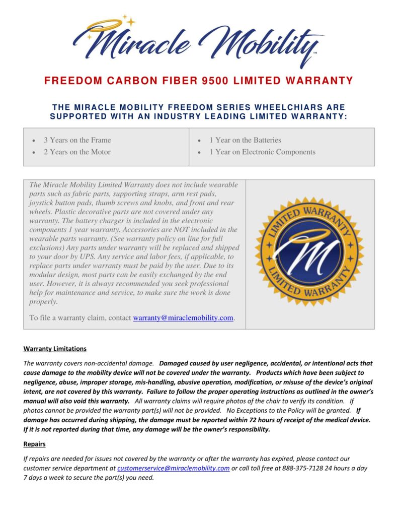 A picture of the back cover of a manual for freedom carbon fiber.