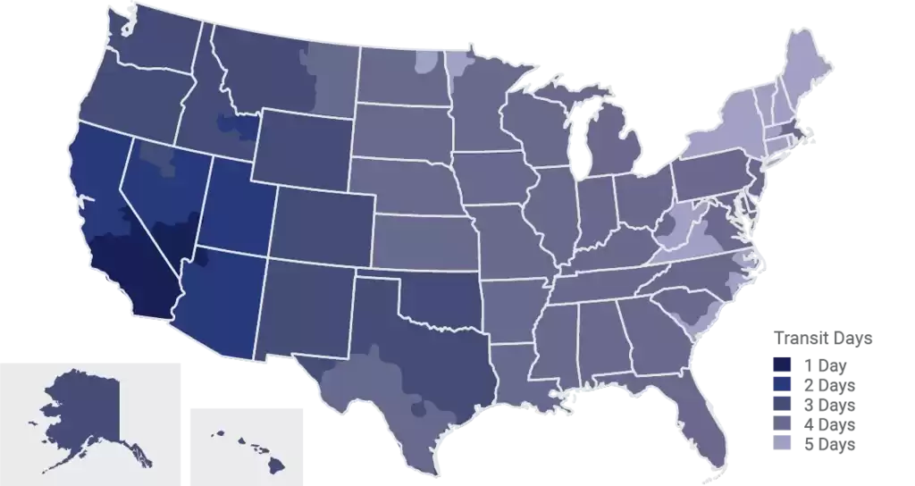 A foldable map of the United States with a blue color.