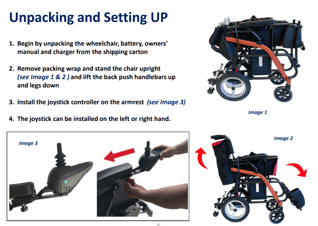 A picture of the instructions for using and locking up a wheelchair.