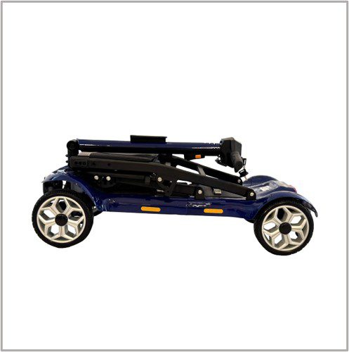 Folded blue electric mobility scooter